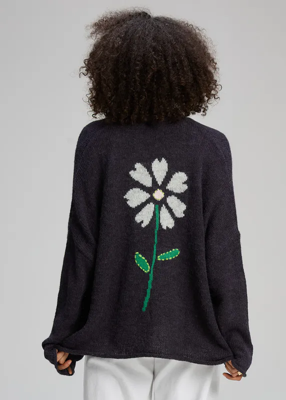 Model wearing Ink Bloom Back Cardi By Zaket & Plover Available at Beetees Nelson