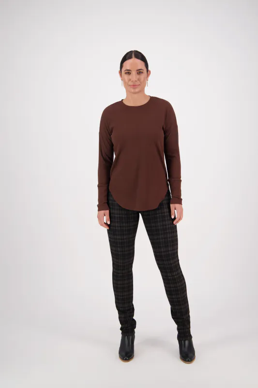 Model wearing 4396A Chocolate Coloured - Round Neck Top with Cuff Detail Available at Beetees Nelson