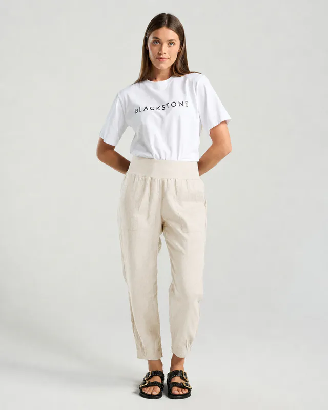 Model wearing Summer Sand Rosalina Knit Waist Pant By Blackstone Available at Beetees Nelson