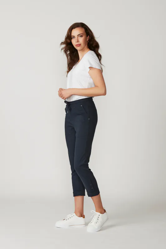 Model wearing Navy LTL Port 7/8 Pant By Lania Available at Beetees Nelson