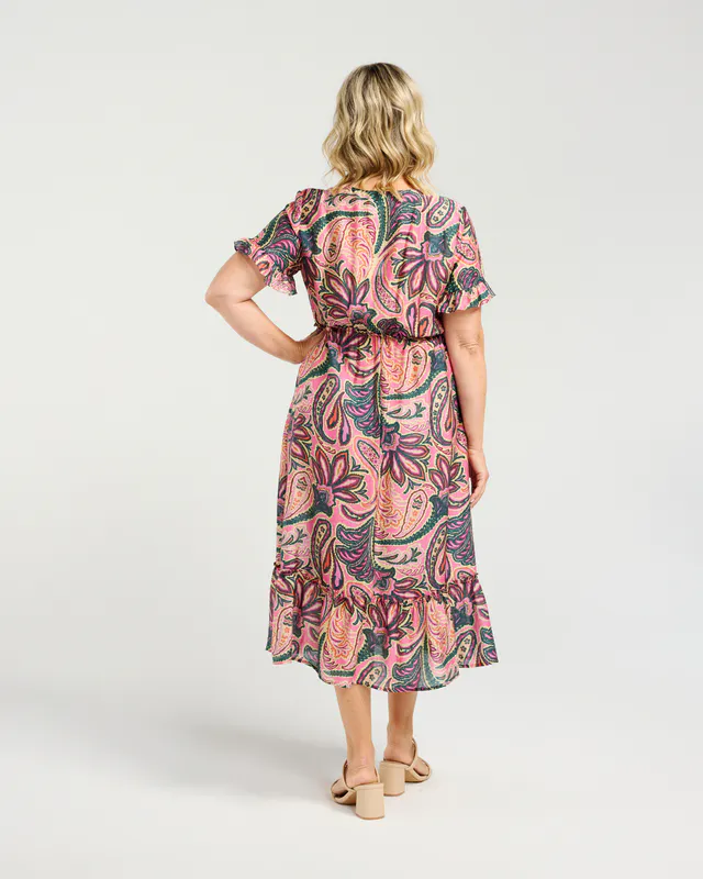 Model wearing Pink Paisley Georgia Dress By Zafina Available at Beetees Nelson