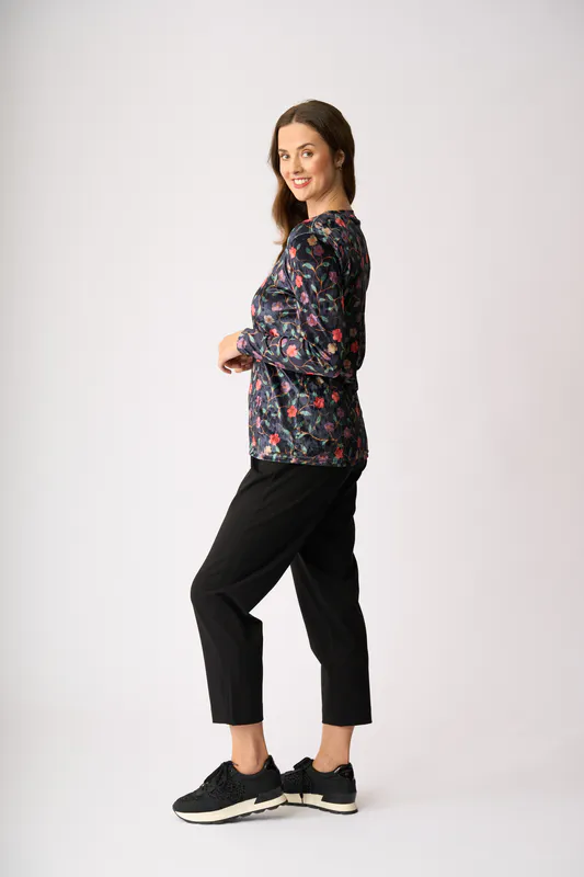 Model wearing Evening Courtyard Velveteen Top By Memo Available at Beetees Nelson