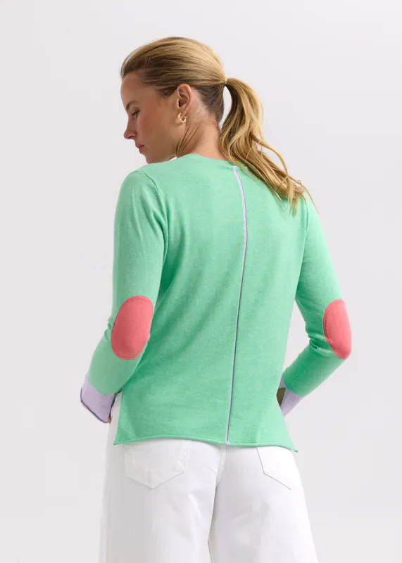 Model wearing Spearmint Elbow Patch Jumper By Zaket & Plover Available at Beetees Nelson