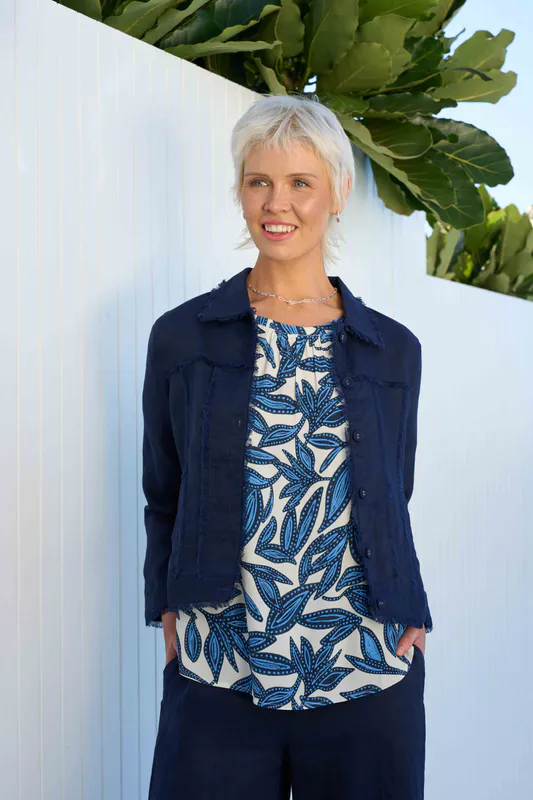 Model wearing Botany Top - Scoop Hem, Shirr Cuff By Foil Available at Beetees Nelson
