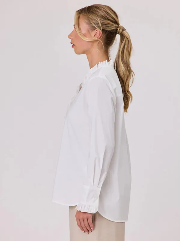 Model wearing White Affirm Shirt By Navy & Co. Available at Beetees Nelson