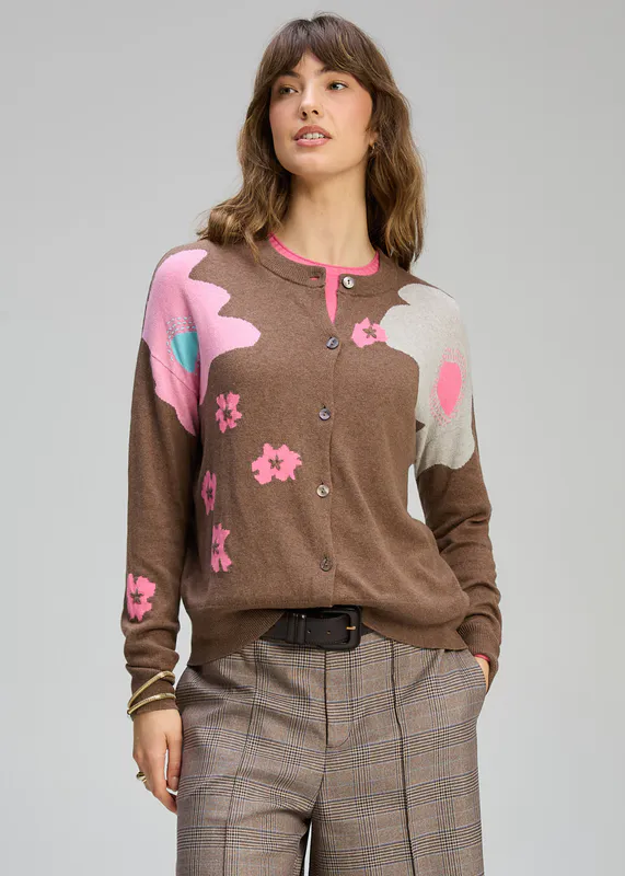 Model wearing Bark Petal Play Cardi By Zaket & Plover Available at Beetees Nelson