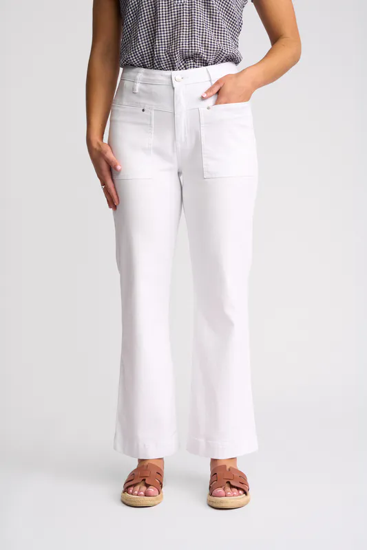 Model wearing White Denim Villa Jean By Vassalli Available at Beetees Nelson