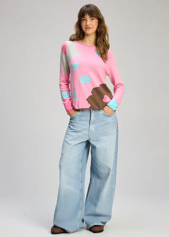 Model wearing Peony Petal Play Jumper By Zaket & Plover Available at Beetees Nelson