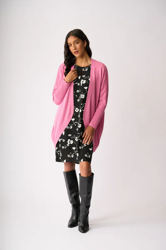 Model wearing Pink Open Front Midi Cardigan By Foil Available at Beetees Nelson