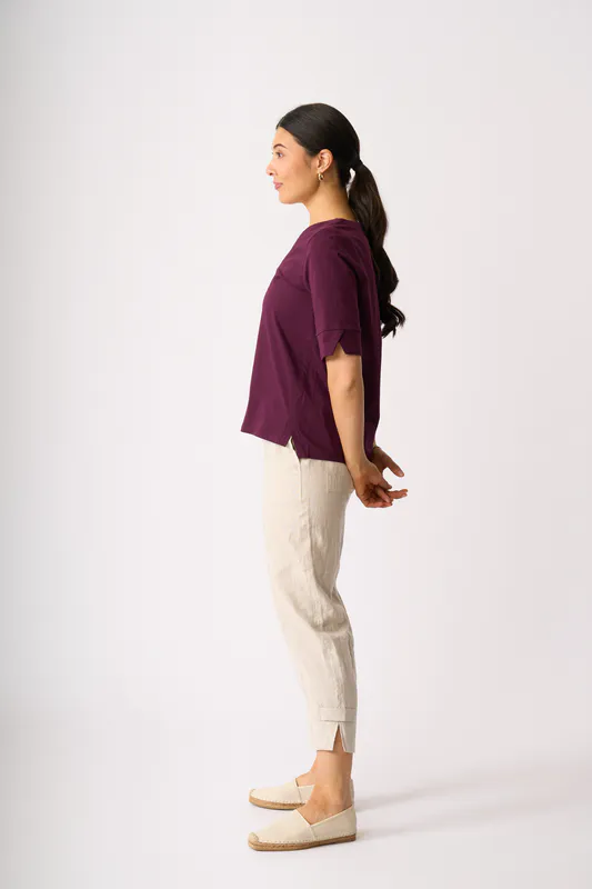 Model wearing Pinot V Neck Elbow Sleeve Top By Esplanade Available at Beetees Nelson