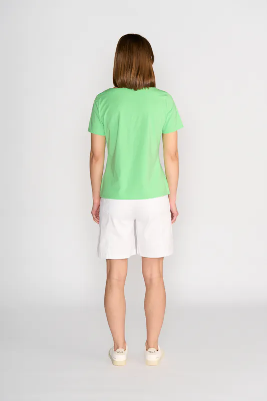 Model wearing Clover Boat Neck Top By Vassalli Available at Beetees Nelson