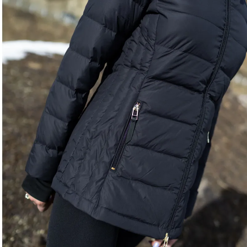 Model wearing Navy Lucy Packable Puffer Down Jacket By Moke Available at Beetees Nelson