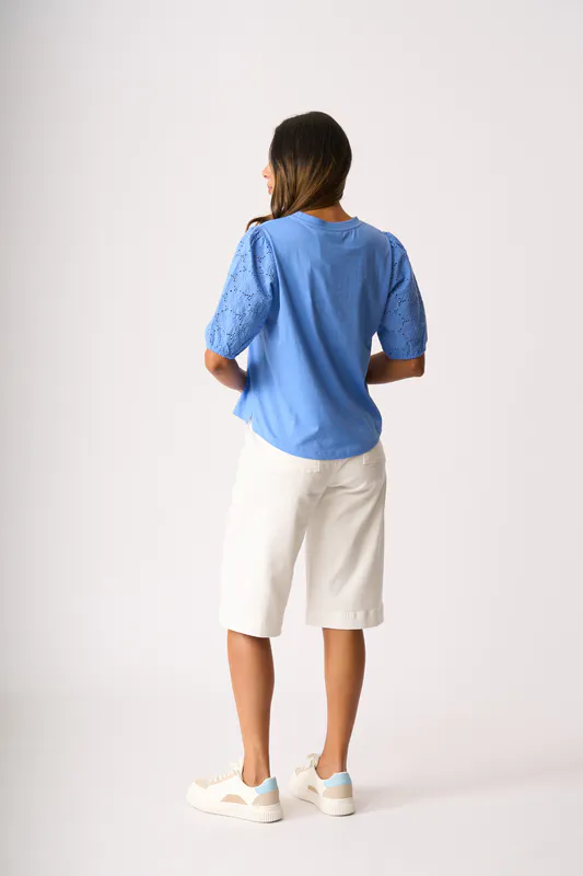 Model wearing White Shorts - Denim Utility By Memo Available at Beetees Nelson