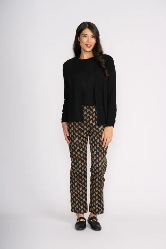 Model wearing Black High Tied Cardigan By Foil Available at Beetees Nelson