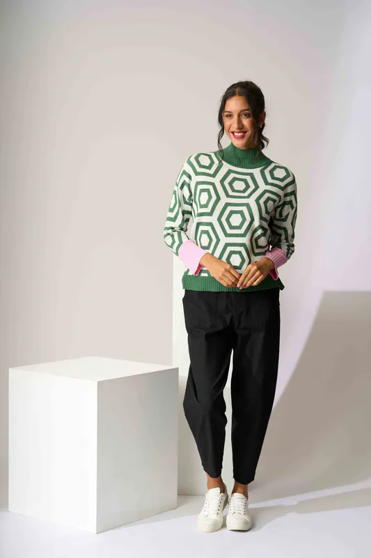 Model wearing Dark Indigo Barrel Leg Jean By Memo Available at Beetees Nelson