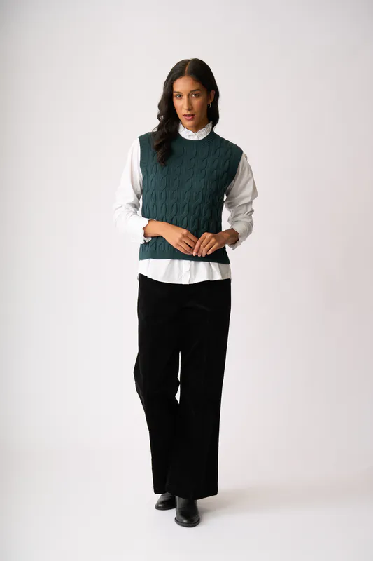 Model wearing Ivy Cabled Vest By Preen Available at Beetees Nelson