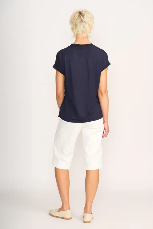 Model wearing Mono Bloom Contrast Trim Top By Memo Available at Beetees Nelson