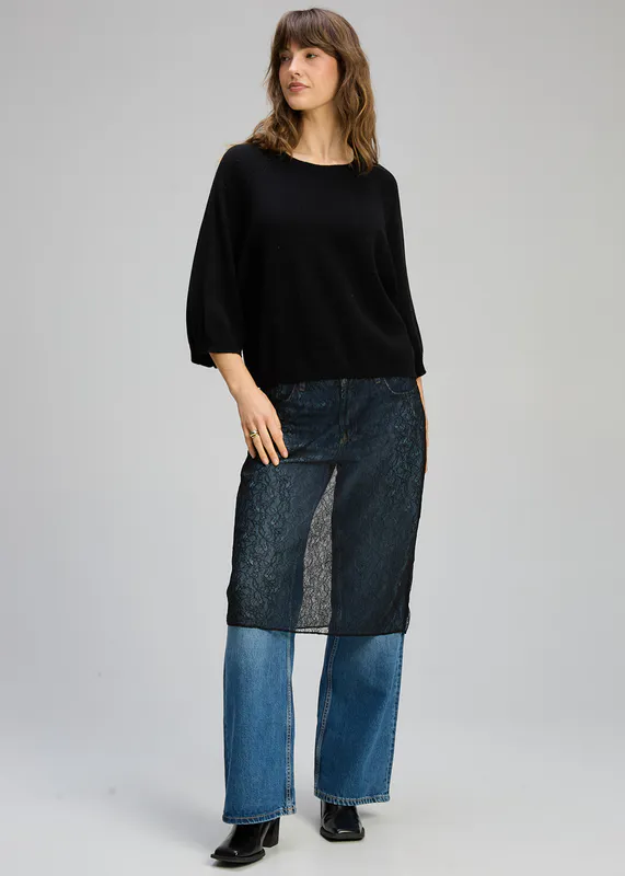 Model wearing Black Boxy Crew Essential By Zaket & Plover Available at Beetees Nelson