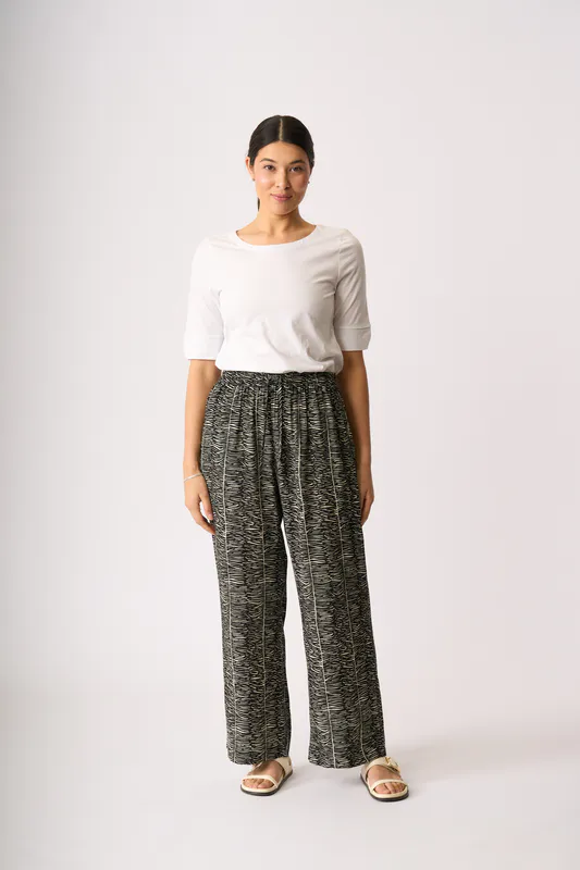 Model wearing Zebra Pull On Straight Trouser By Foil Available at Beetees Nelson