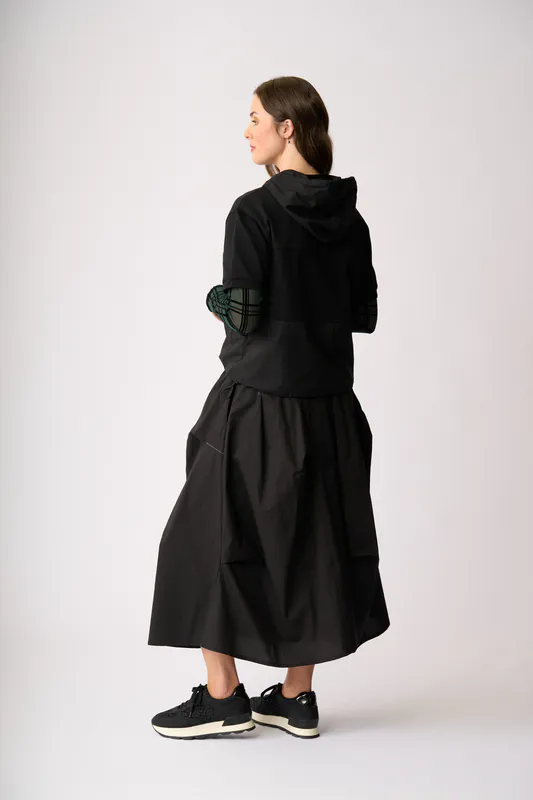 Model wearing Black Contrast Hoodie By Foil Available at Beetees Nelson