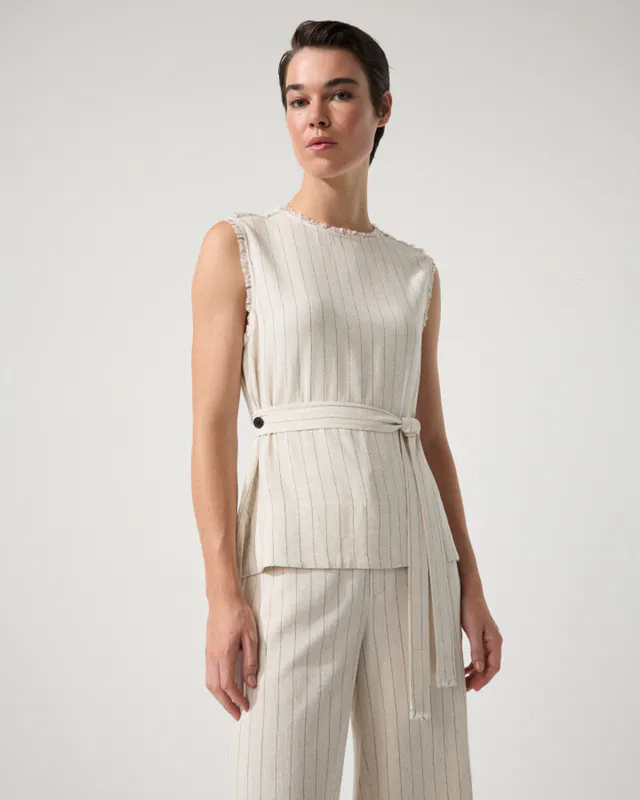 Model wearing Stone Stripe Stone Stripe Top By Marco Polo Available at Beetees Nelson