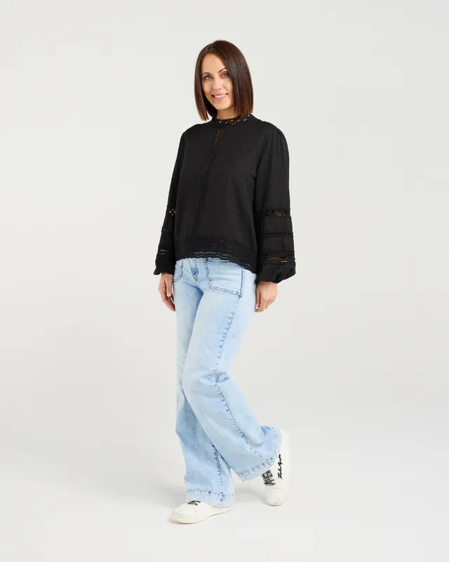 Model wearing Black Amira Top By Seduce Available at Beetees Nelson