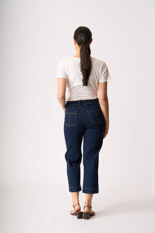 Model wearing Indigo Stitch Detail Jean By Memo Available at Beetees Nelson