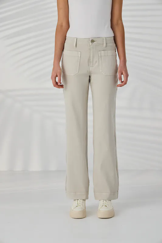 Model wearing Almond Chrome Jean By Lania Available at Beetees Nelson