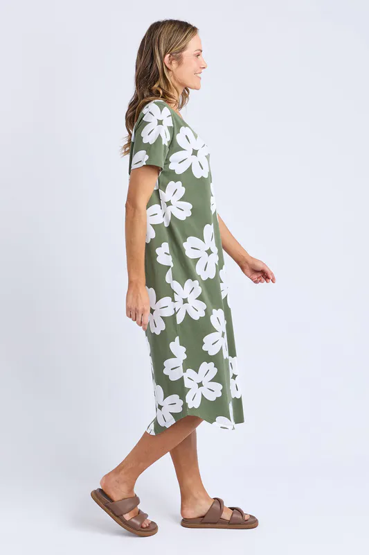 Model wearing Clover Vera Tee Dress By Elm Available at Beetees Nelson