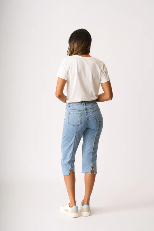 Model wearing Denim Capri Denim Capri By Memo Available at Beetees Nelson