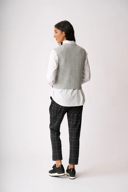 Model wearing Silver Marle Cable Knit Detail Cardigan By Foil Available at Beetees Nelson