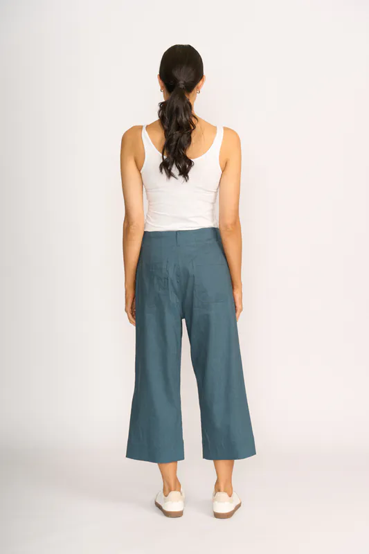 Model wearing Steel Trousers - Wide Leg, Mid Length By Oh Three Available at Beetees Nelson