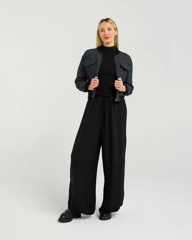 Model wearing Twilight Weave Benny Bomber By Et Alia Available at Beetees Nelson