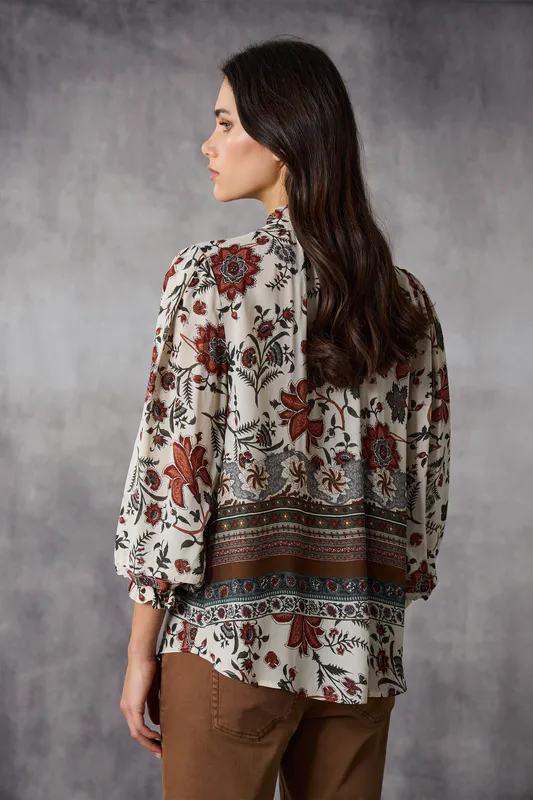 Model wearing Meadow Print Meadow Shirt By Lania Available at Beetees Nelson