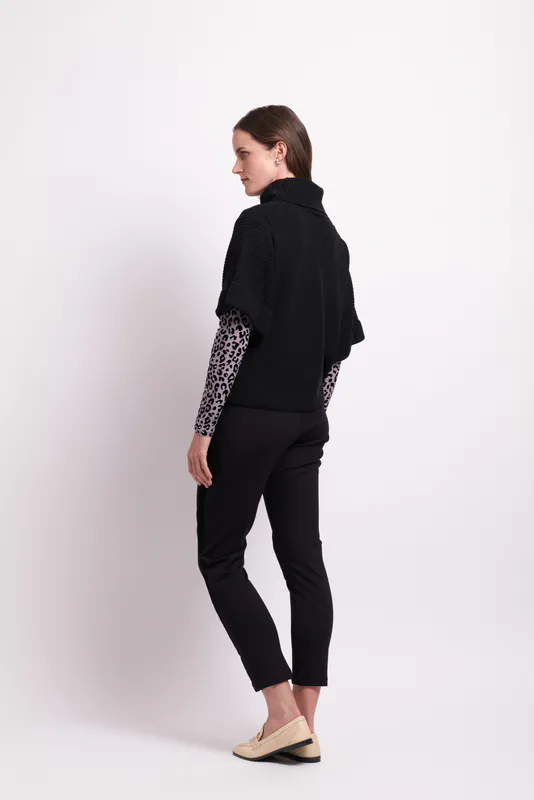 Model wearing Black Cowl Neck Rib Jumper By Foil Available at Beetees Nelson