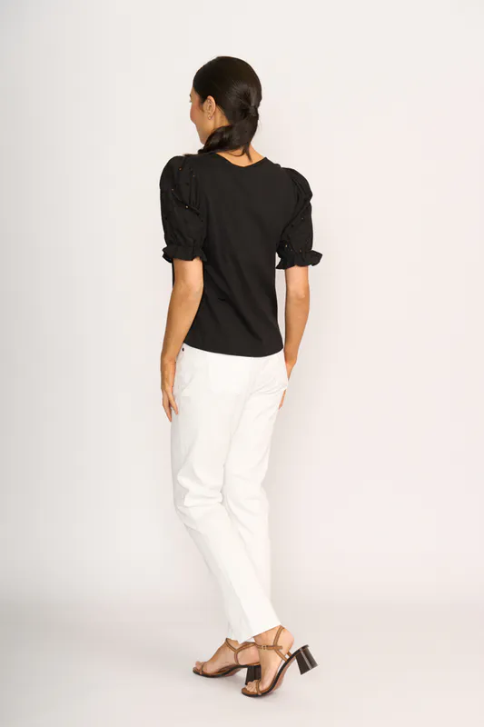 Model wearing Black Contrast Sleeves Top By Esplanade Available at Beetees Nelson
