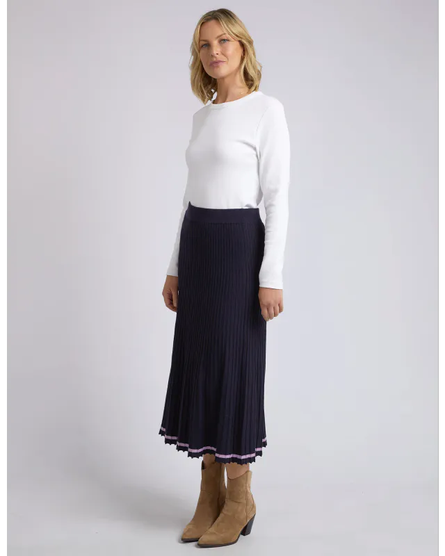 Model wearing Navy Tammy Knit Skirt By Elm Clothing Available at Beetees Nelson