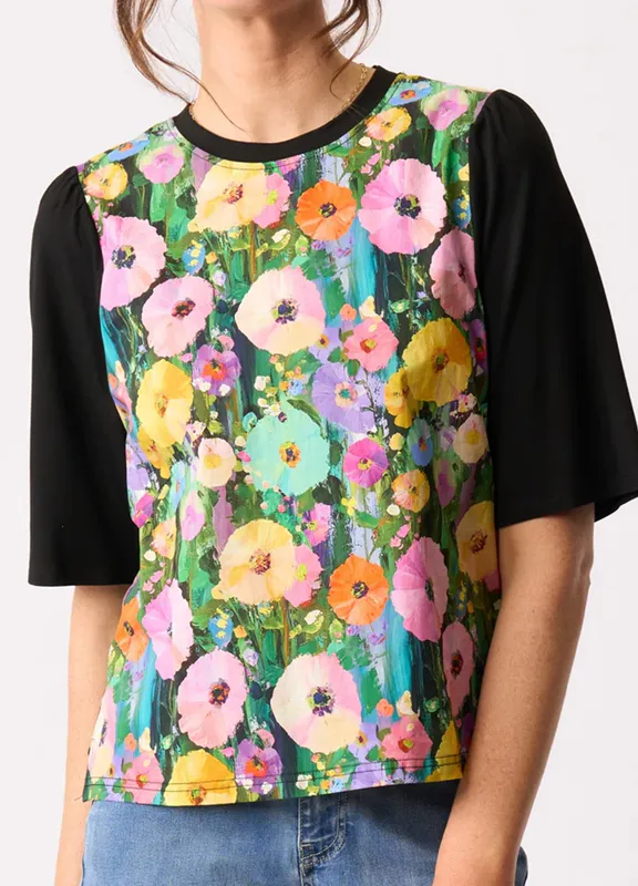 Model wearing Blossoms Combo Elbow Sleeve Top By Memo Available at Beetees Nelson