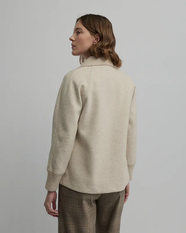 Model wearing Almond Equinox Jacket By Yarra Trail Available at Beetees Nelson