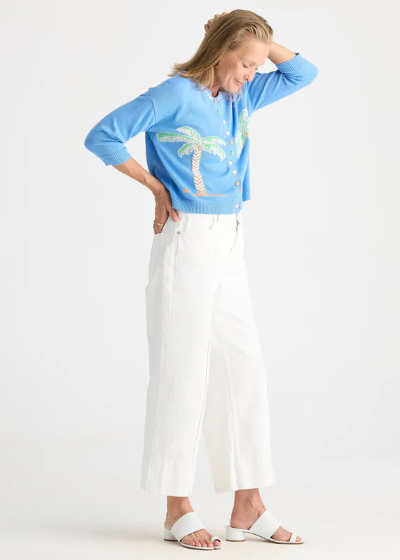 Model wearing Bluebell Island Cardi By Zaket & Plover Available at Beetees Nelson