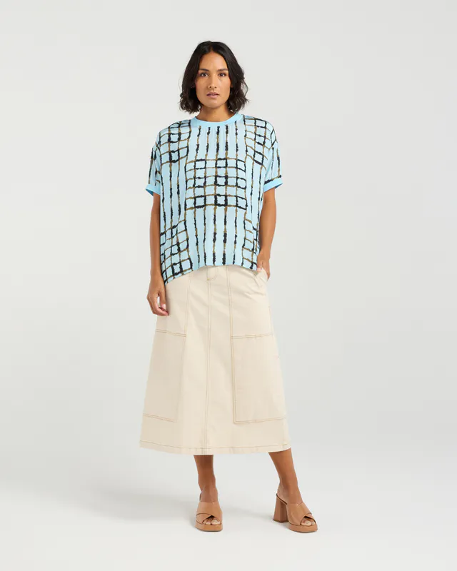 Model wearing Skyline Plaid Brea Top By Et Alia Available at Beetees Nelson