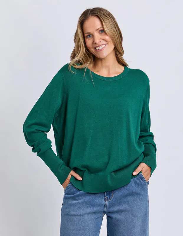 Model wearing Green Sunny Long Sleeve Knit Top By Elm Available at Beetees