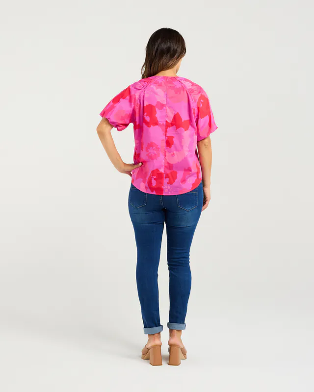 Model wearing Fuchsia Burst Andy Top By Zafina Available at Beetees Nelson