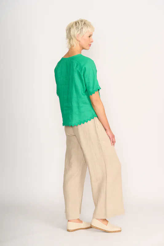 Model wearing Green Ric Rac Scoop Top By Preen Available at Beetees Nelson