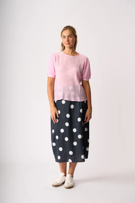 Model wearing Candy Top - Volume Sleeve, Scoop Hem By OH Three Available at Beetees Nelson