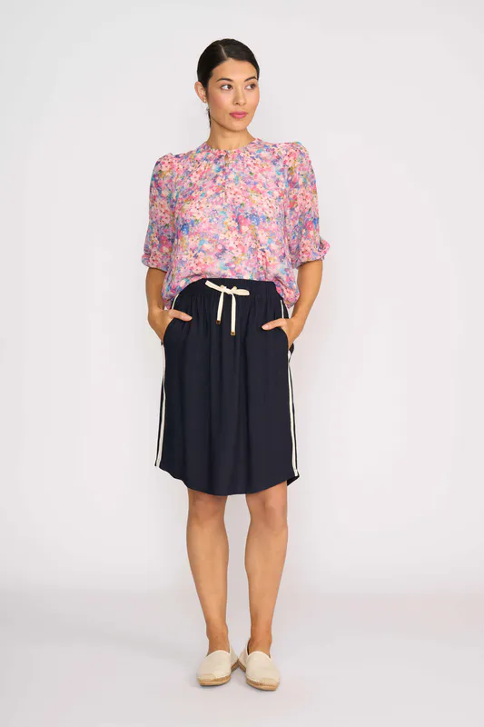 Model wearing Confetti Floral Scoop Neck Blouse By Memo Available at Beetees Nelson