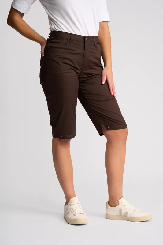 Model wearing Chocolate Custom Poplin Short By Vassalli Available at Beetees Nelson