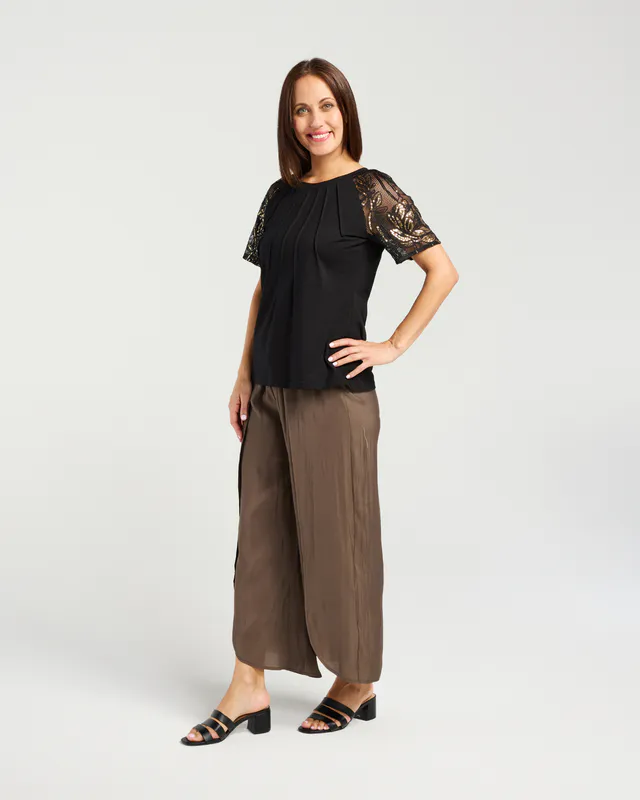 Model wearing Black Selah Top By Seduce Available at Beetees Nelson