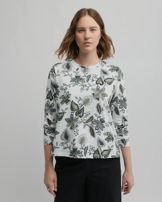 Model wearing Kin Print Kin Tee By Yarra Trail Available at Beetees Nelson