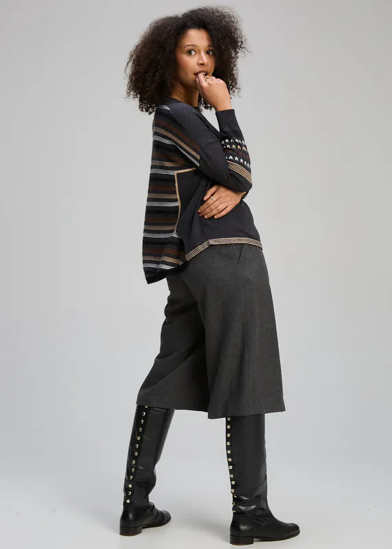 Model wearing Charcoal Textured Swing Jumper By Zaket & Plover Available at Beetees Nelson